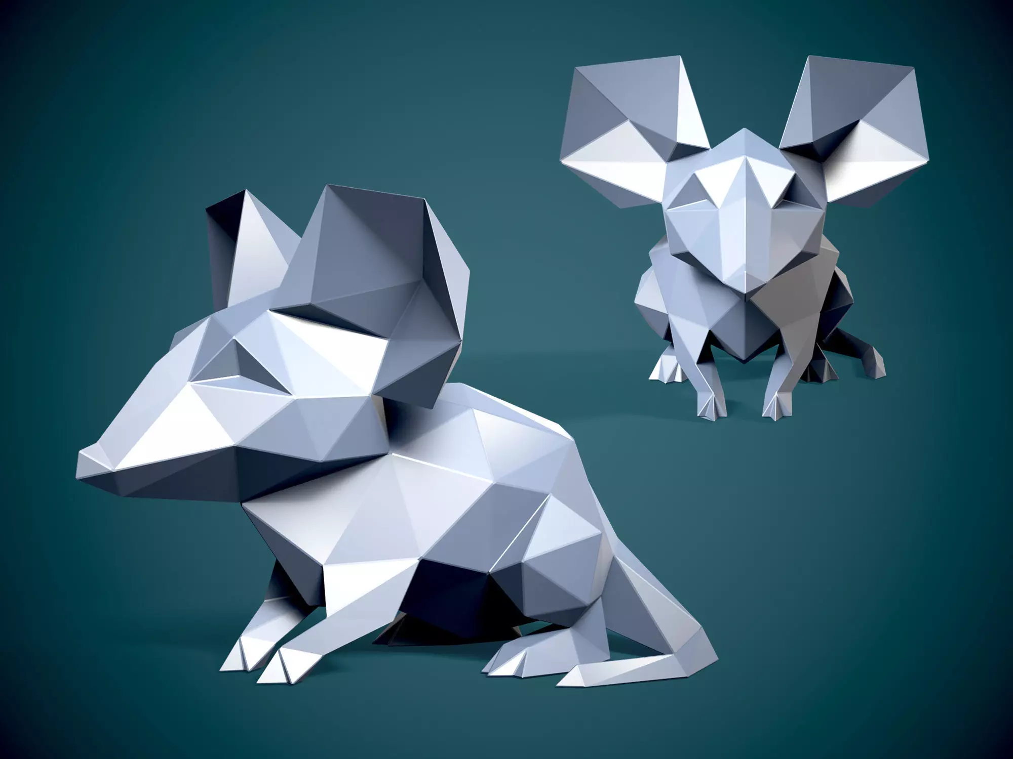 Low Poly style Mouse  and Pepakura 3D print model_0