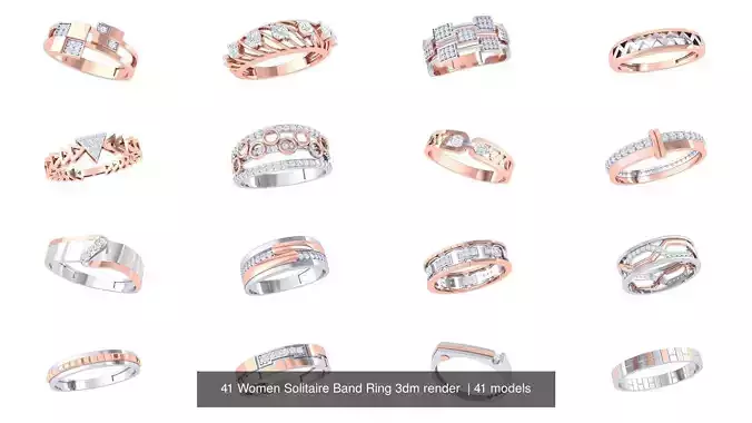41 Women Solitaire Band Ring 3dm render 