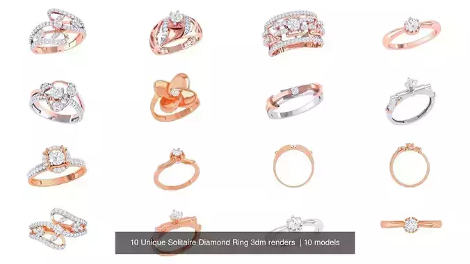 10 Unique Solitaire Diamond Ring 3dm renders  3D Model Collection