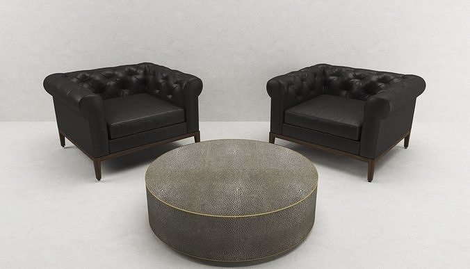 Armchair RH chesterfield with Sanderson coffee table 3D model