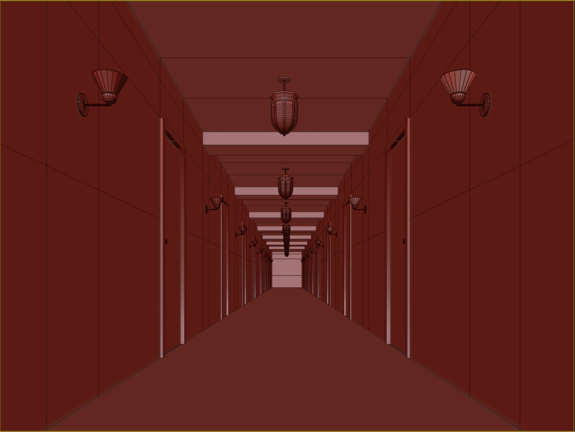 old dark scary red corridor 10 Low-poly 3D model_10