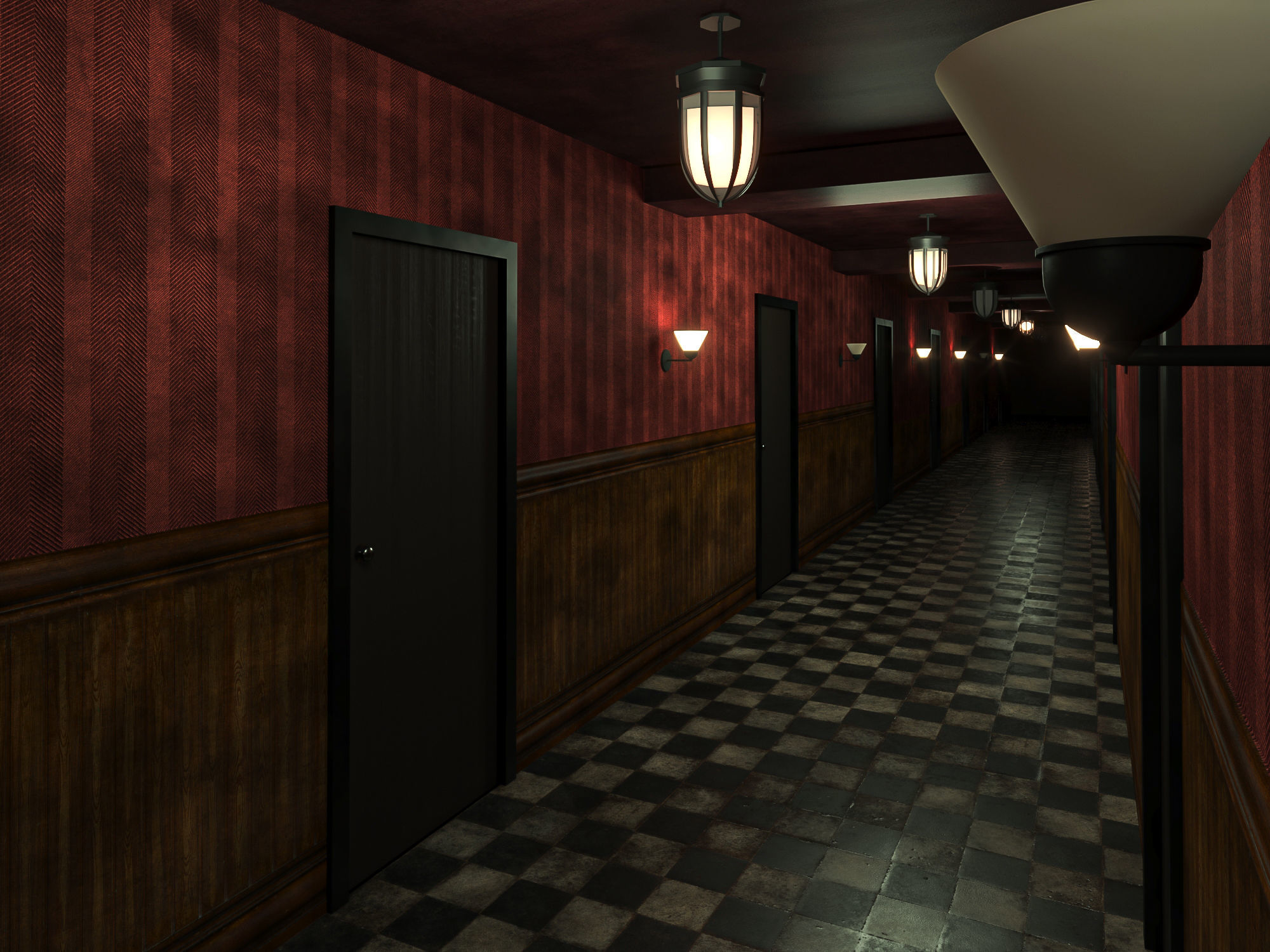 old dark scary red corridor 10 Low-poly 3D model_4