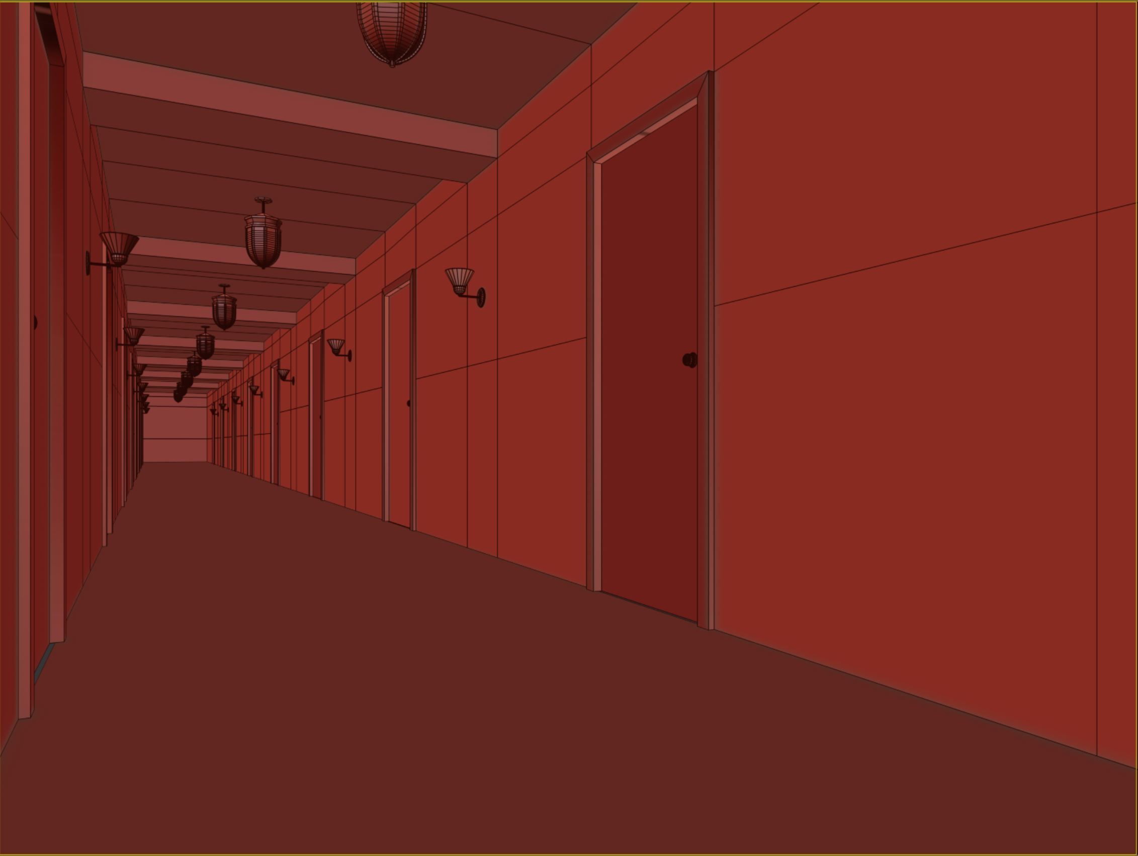 old dark scary red corridor 10 Low-poly 3D model_8