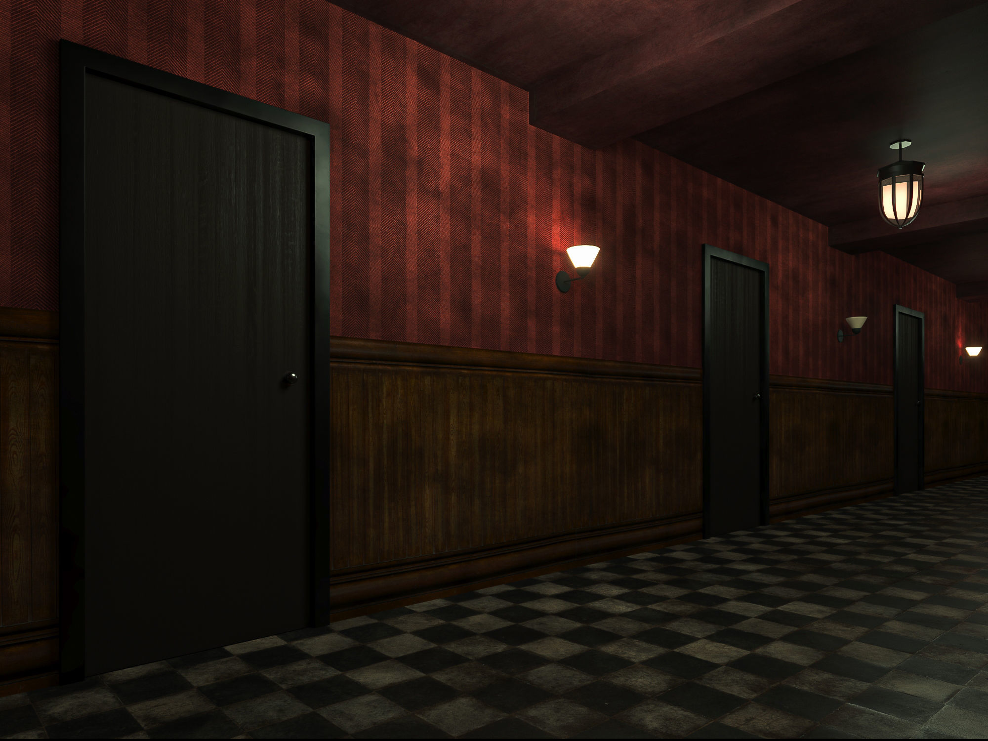 old dark scary red corridor 10 Low-poly 3D model_3