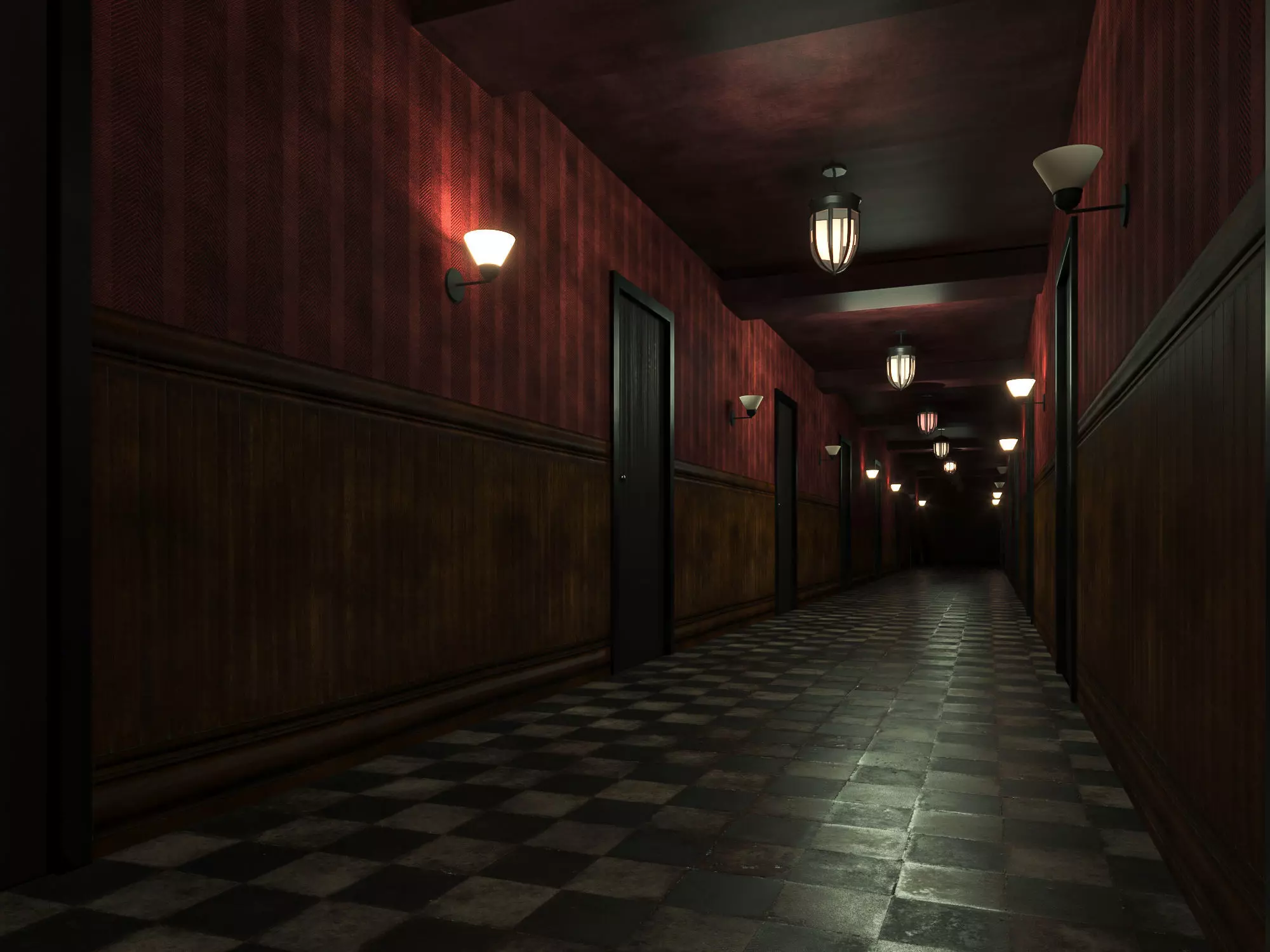 old dark scary red corridor 10 Low-poly 3D model_0