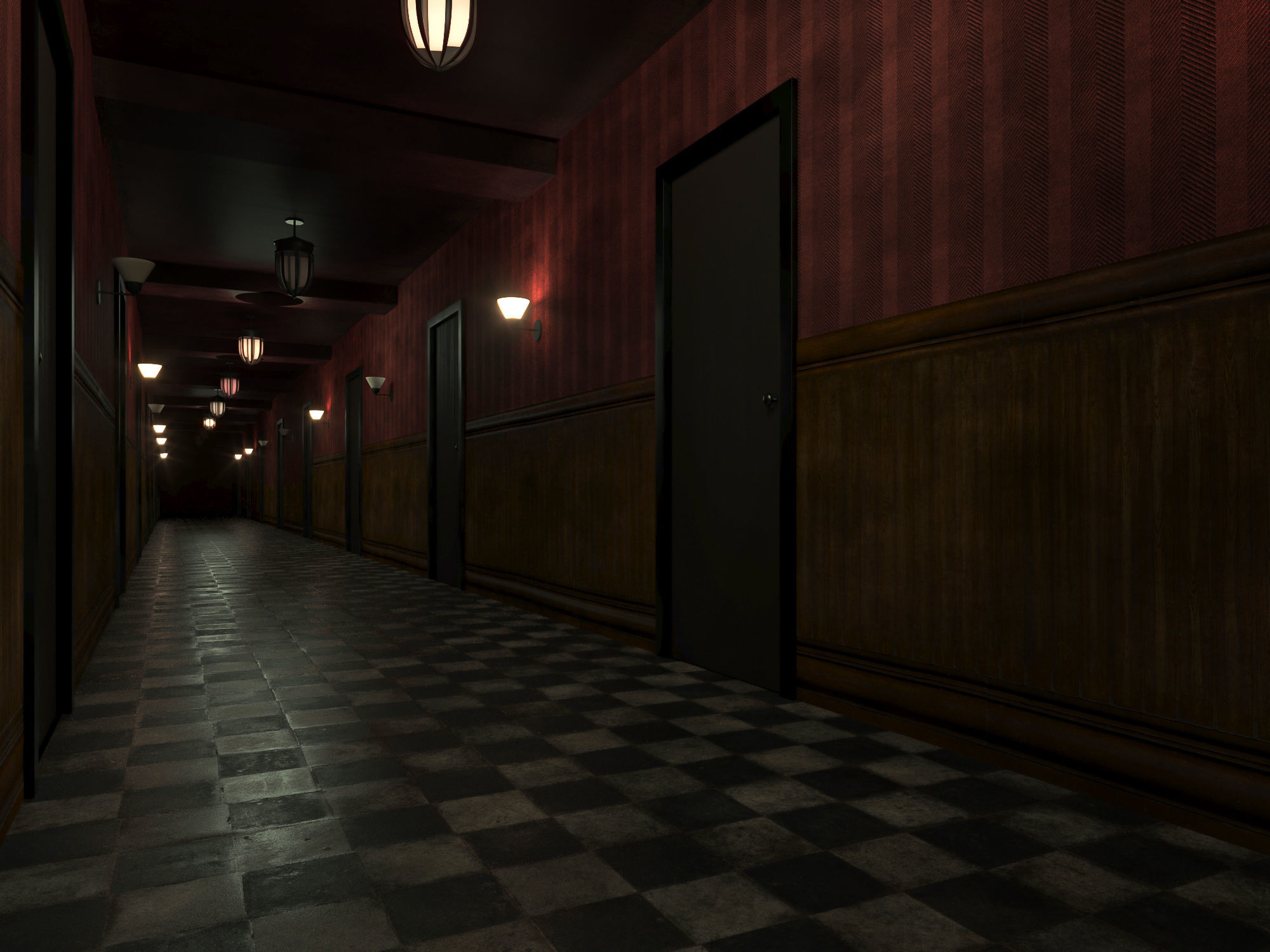 old dark scary red corridor 10 Low-poly 3D model_2