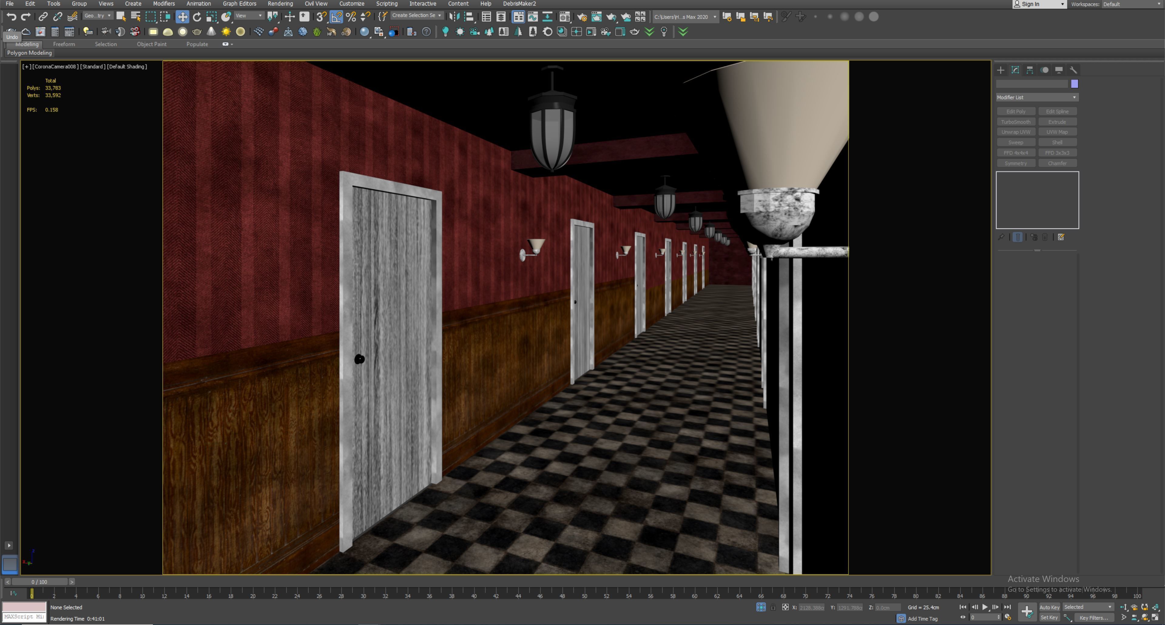 old dark scary red corridor 10 Low-poly 3D model_7