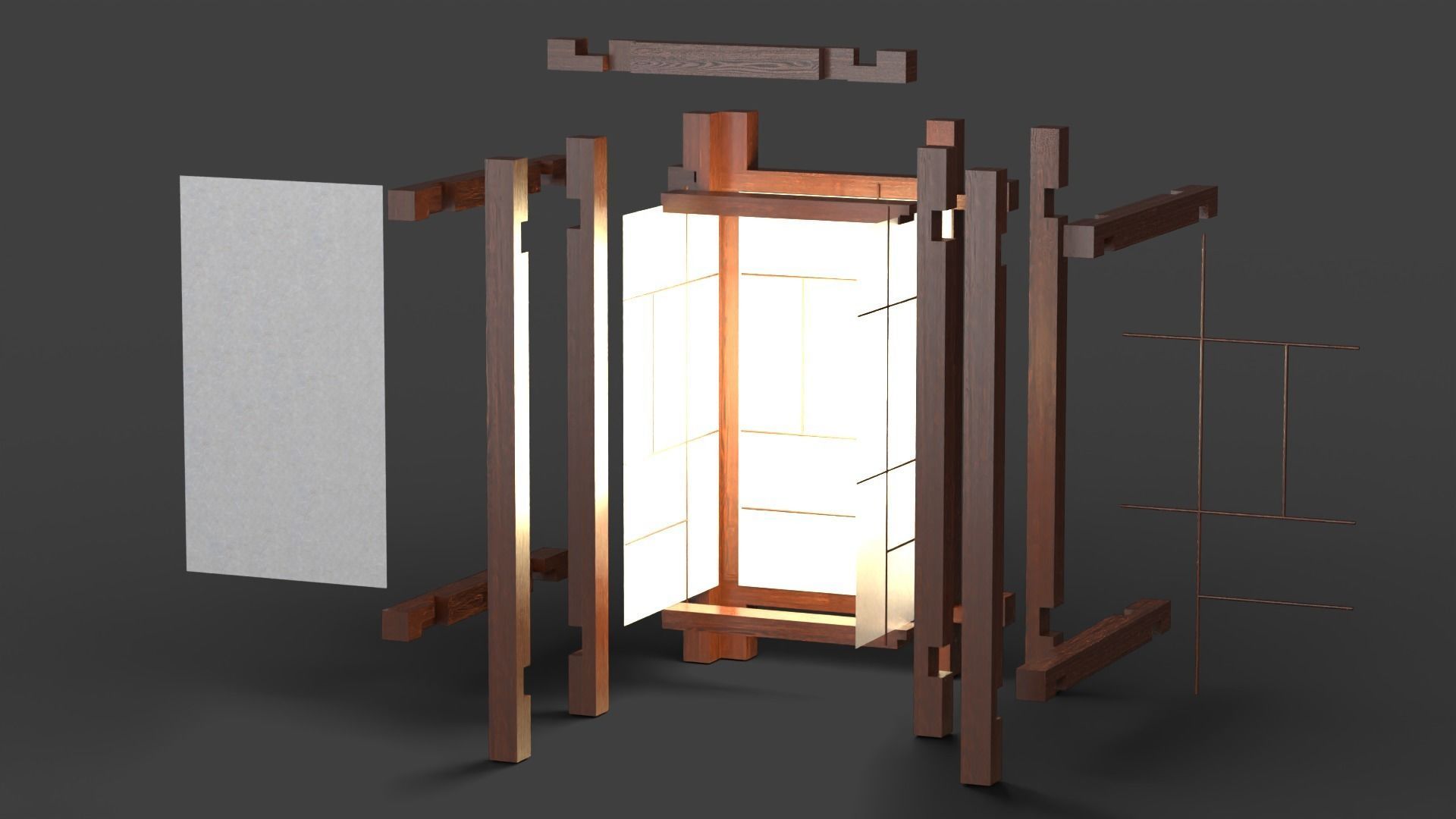 Shoji Lantern - Lamp Low-poly 3D model_1