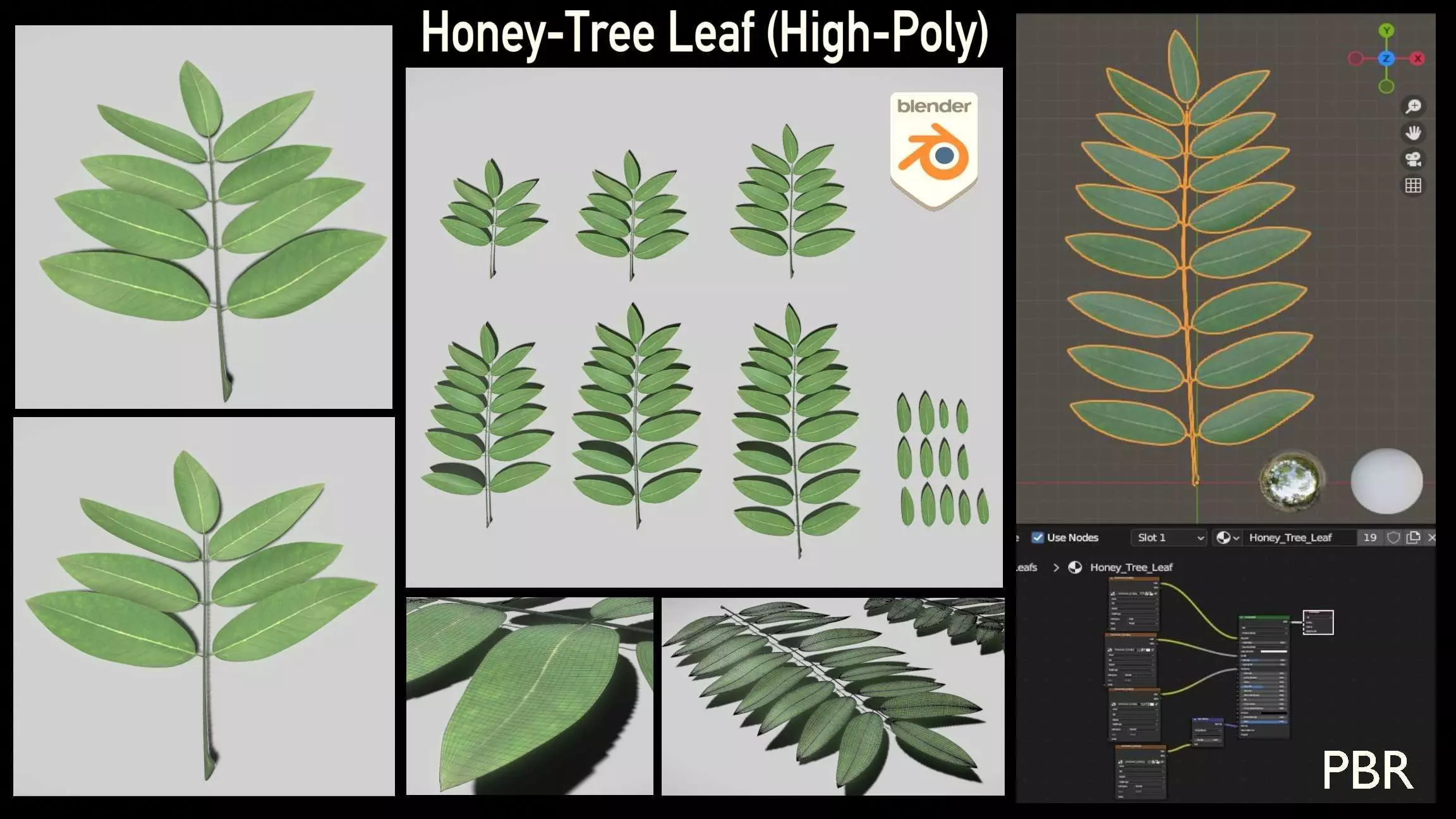 High Poly Honey Tree Leaves 3D model_0