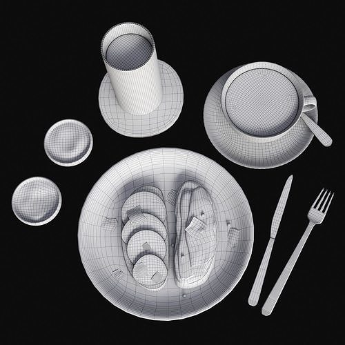 Breakfast with coffee and sandwiches 3D model 4
