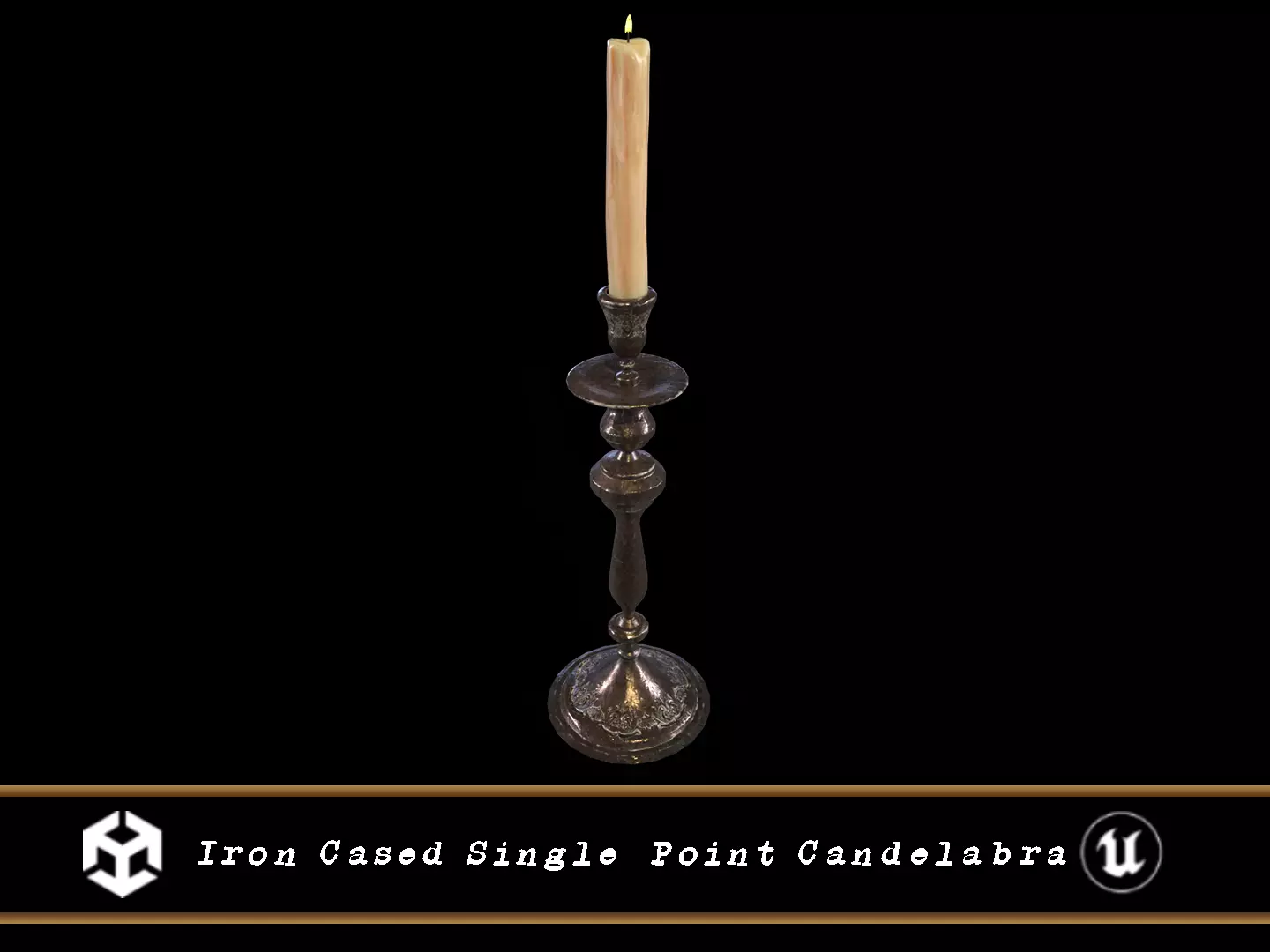 Iron Cased Single Point Candelabra Low-poly 3D model_0