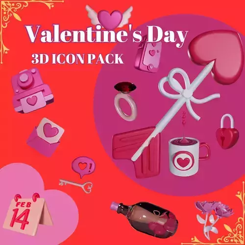  Valentines Day 3D Icon Pack Low-poly 3D model