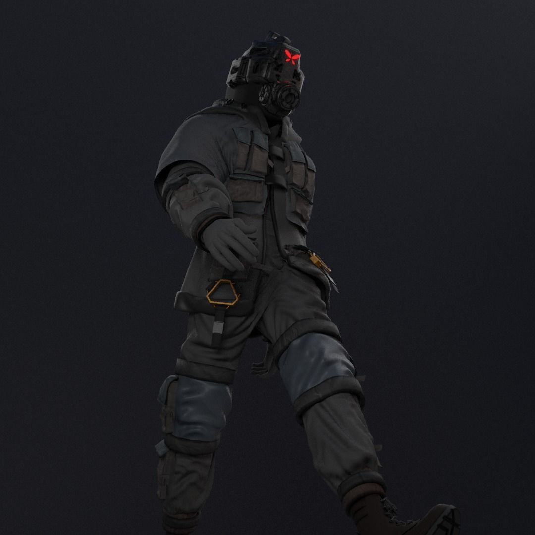 Scifi Character - Cyberpunk Enforcer Low-poly 3D model_4