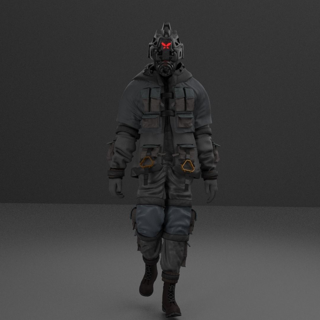 Scifi Character - Cyberpunk Enforcer Low-poly 3D model_1