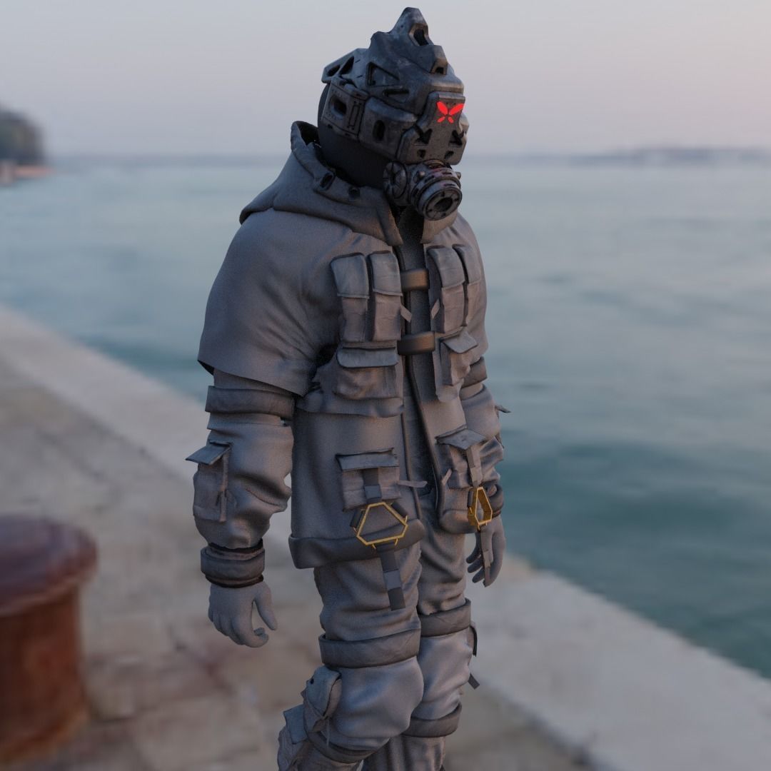 Scifi Character - Cyberpunk Enforcer Low-poly 3D model_2