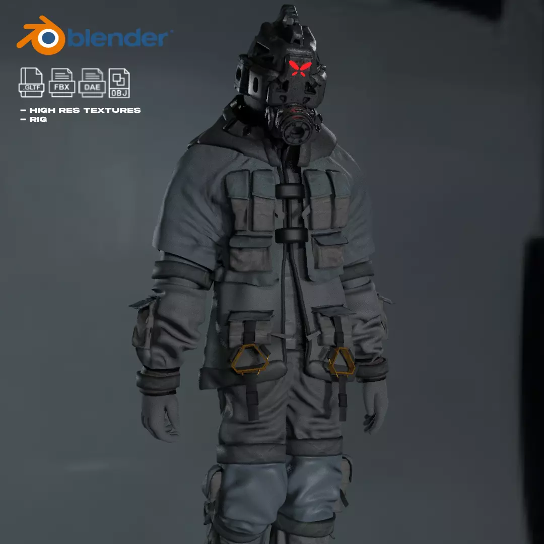 Scifi Character - Cyberpunk Enforcer Low-poly 3D model_0