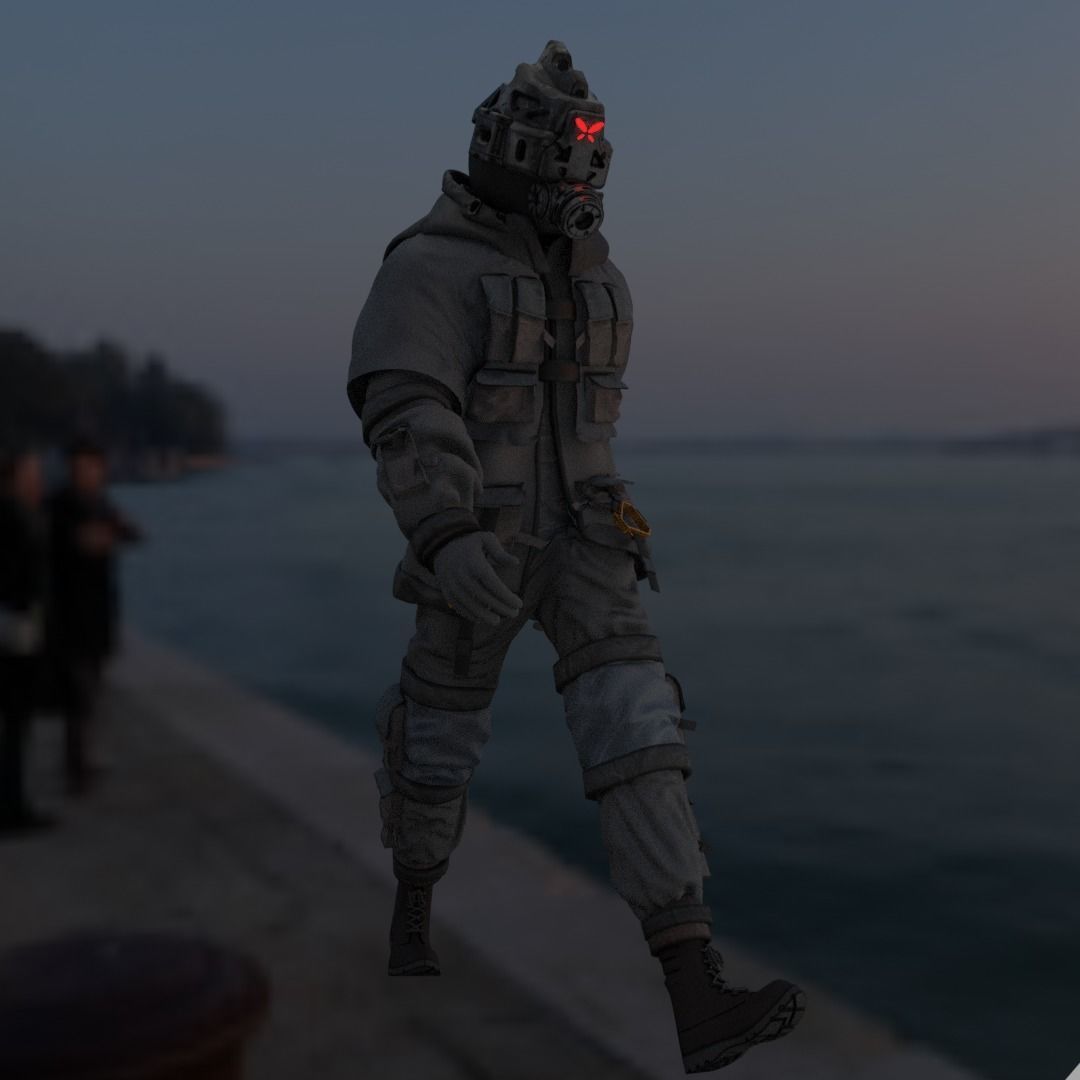 Scifi Character - Cyberpunk Enforcer Low-poly 3D model_5