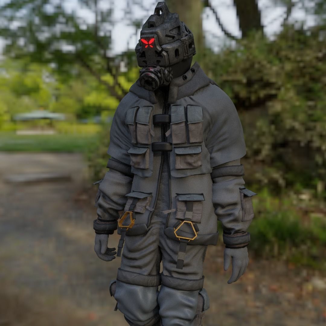 Scifi Character - Cyberpunk Enforcer Low-poly 3D model_14