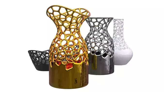 Voronoi pattern Four vases 3D print model