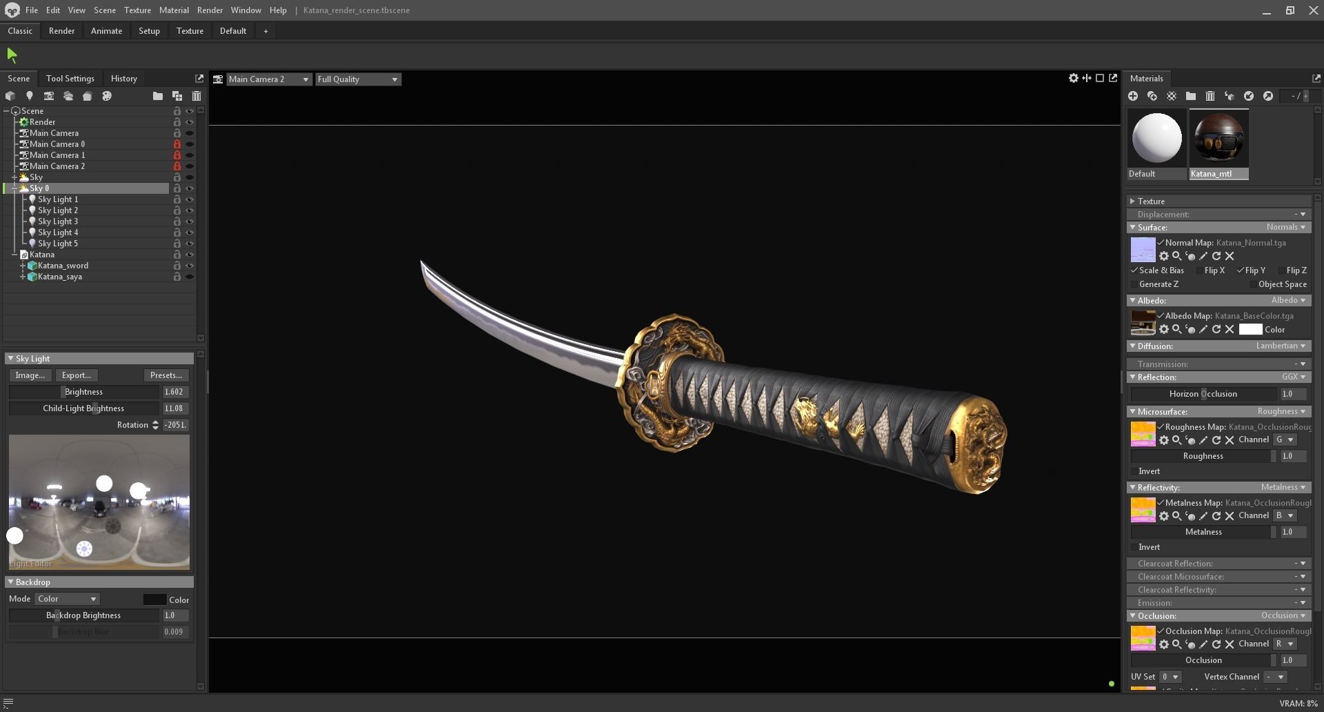 Katana PBR render -  ready for game Low-poly 3D model_8