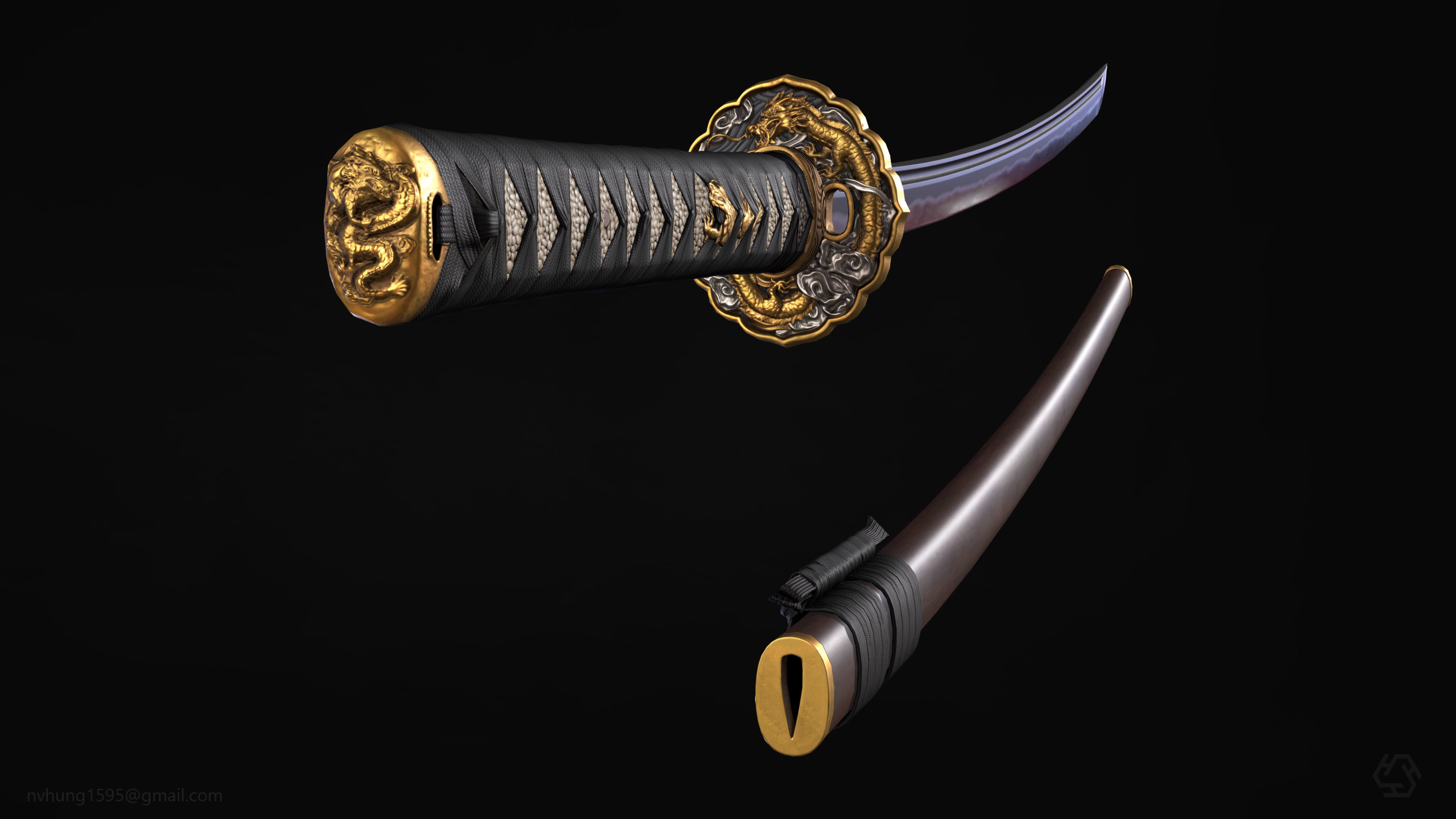 Katana PBR render -  ready for game Low-poly 3D model_2