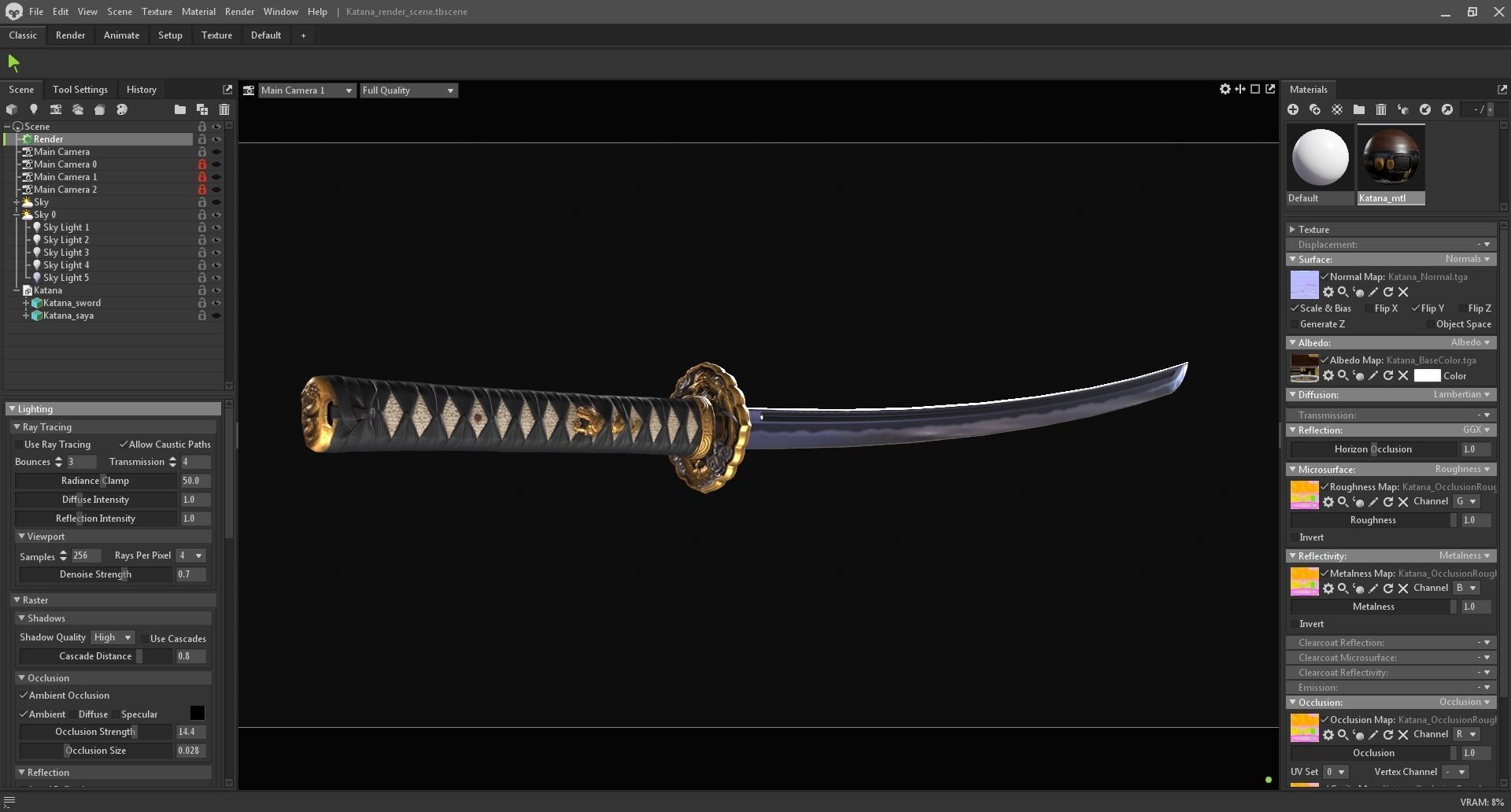 Katana PBR render -  ready for game Low-poly 3D model_9