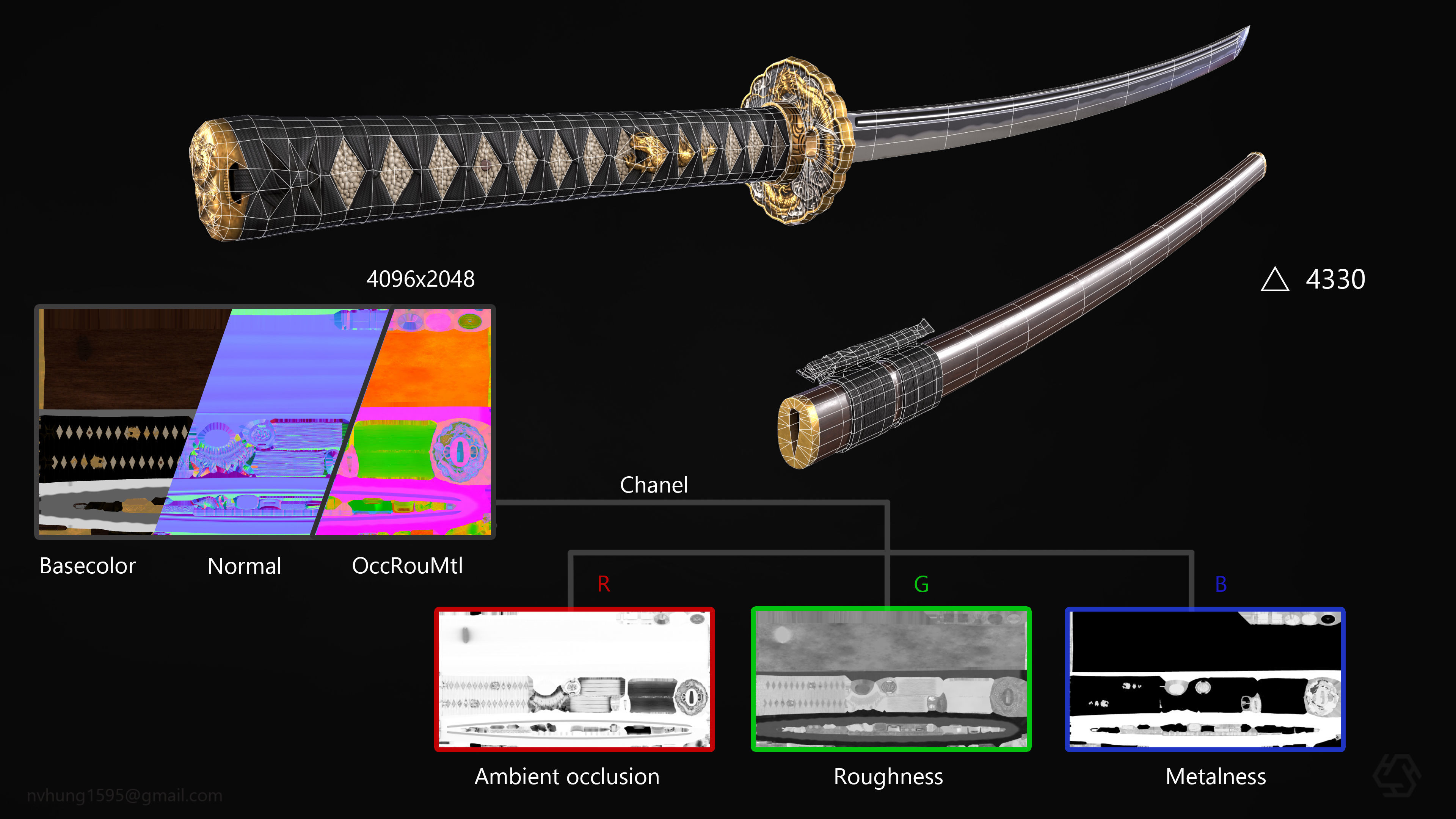 Katana PBR render -  ready for game Low-poly 3D model_10