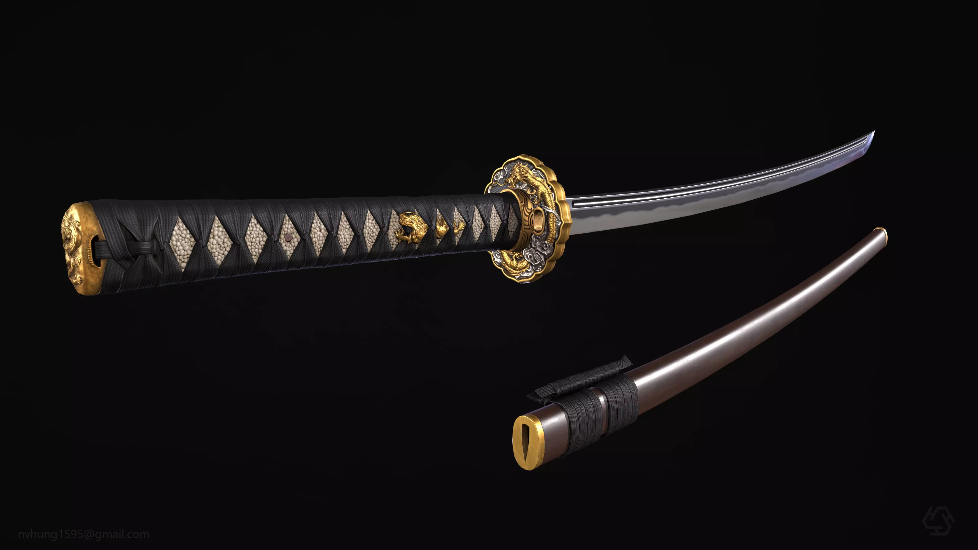 Katana PBR render -  ready for game Low-poly 3D model_0