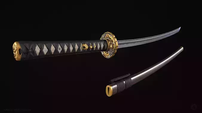 Katana PBR render -  ready for game Low-poly 3D model
