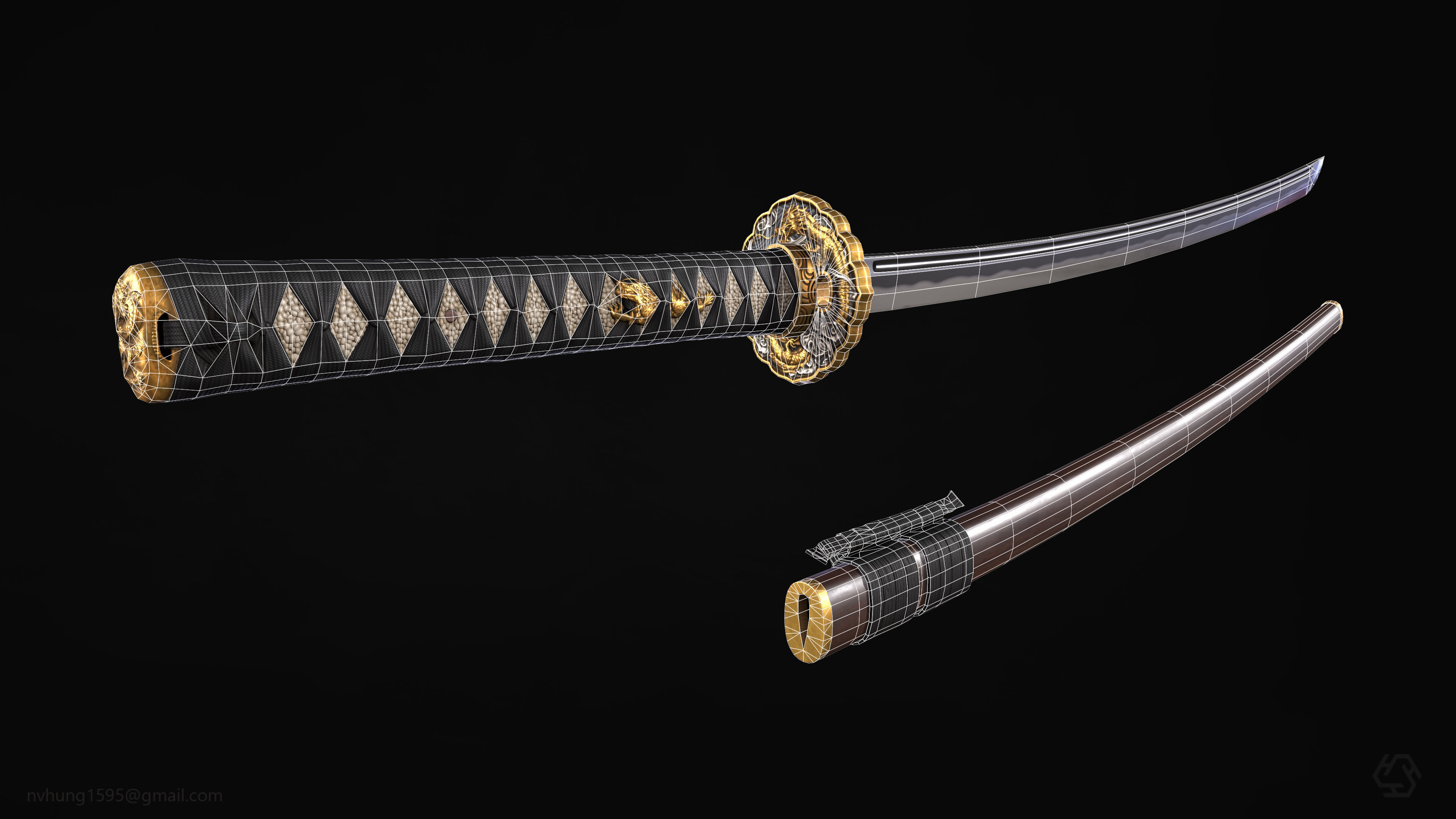 Katana PBR render -  ready for game Low-poly 3D model_7