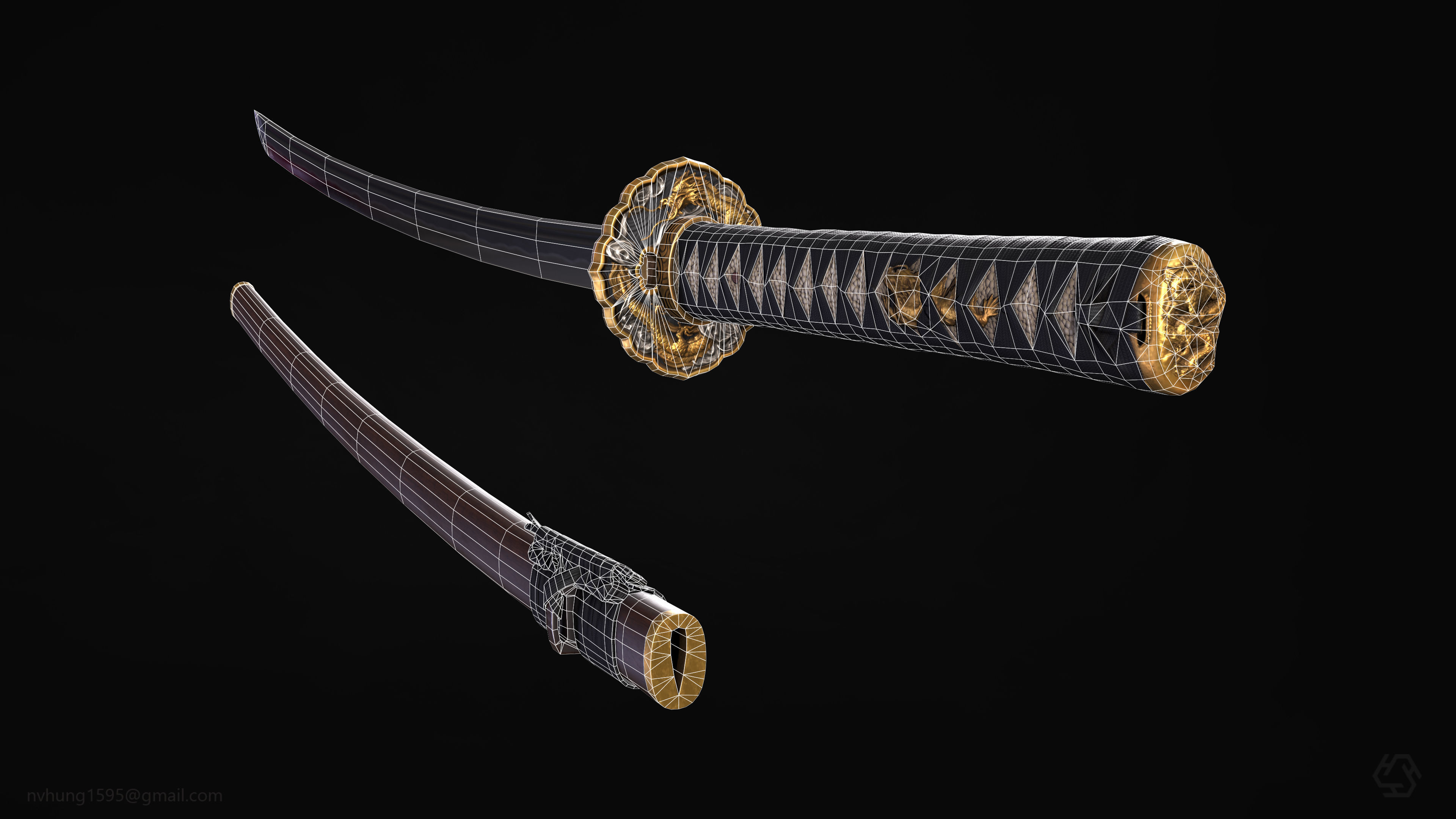 Katana PBR render -  ready for game Low-poly 3D model_6