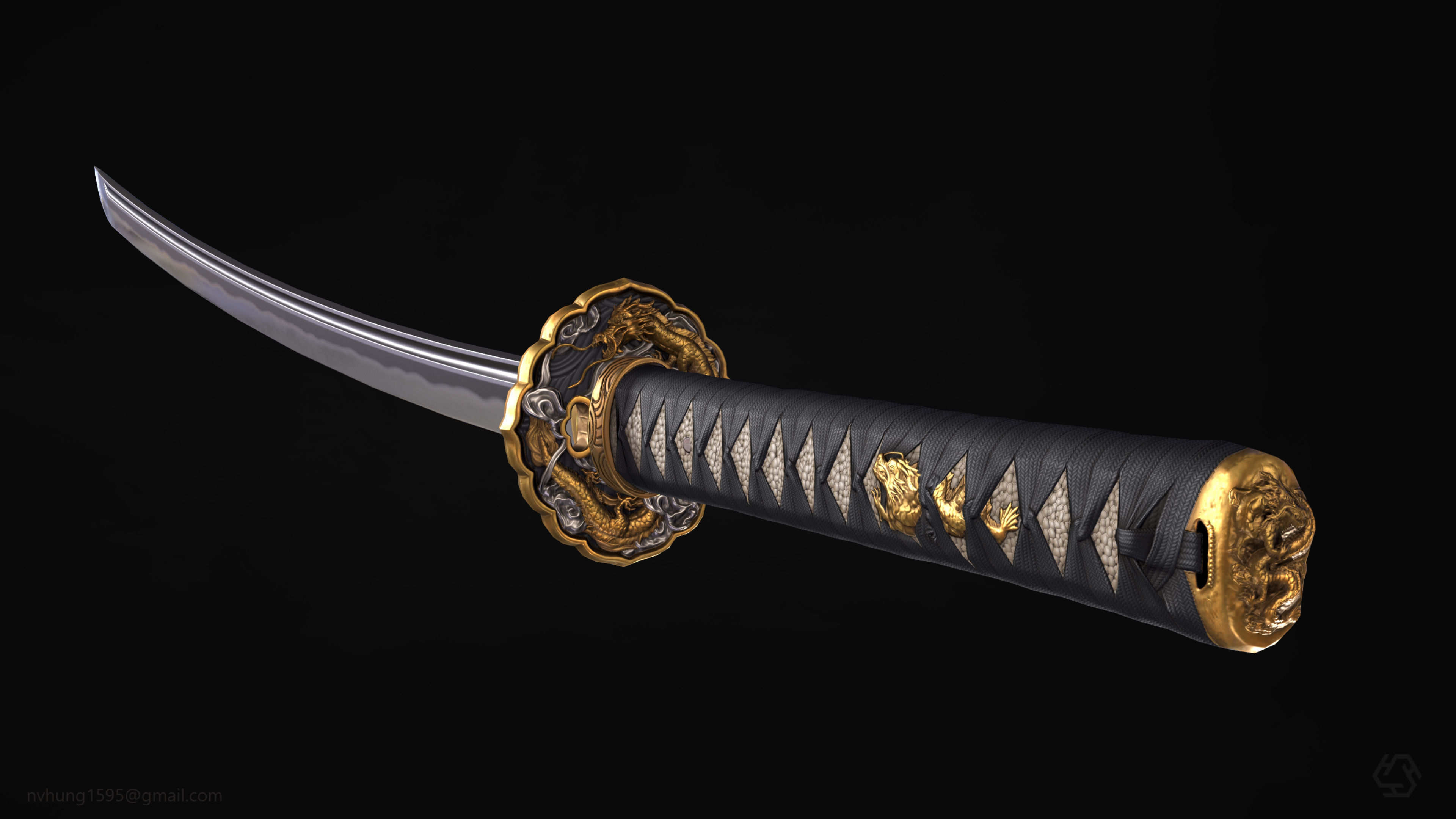 Katana PBR render -  ready for game Low-poly 3D model_4