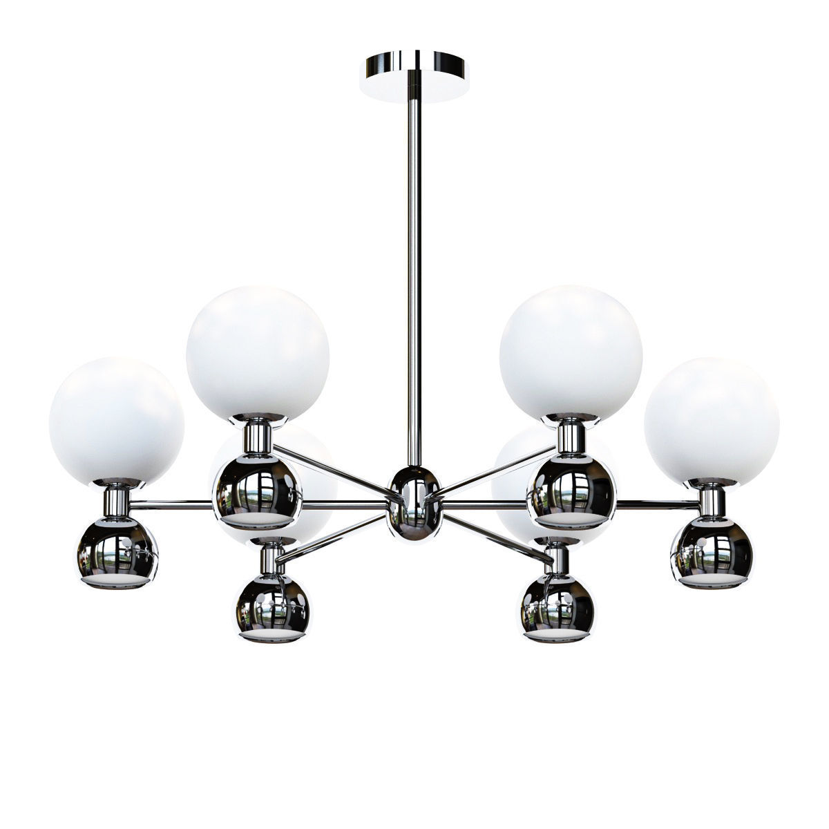 Modern Metal Globe Chandelier with White Glass 3D model_1