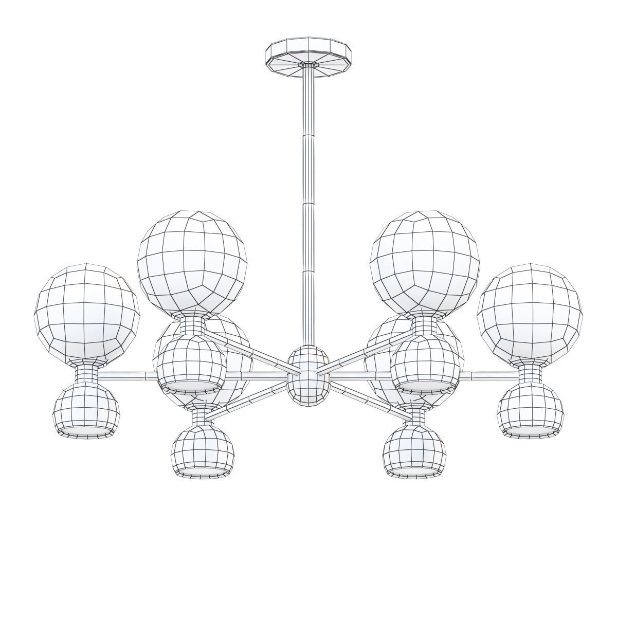 Modern Metal Globe Chandelier with White Glass 3D model_2