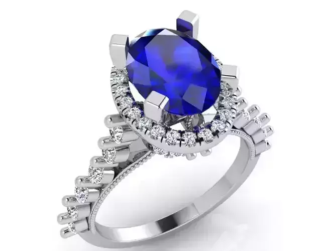 Oval blue stone ring 3649 3D print model