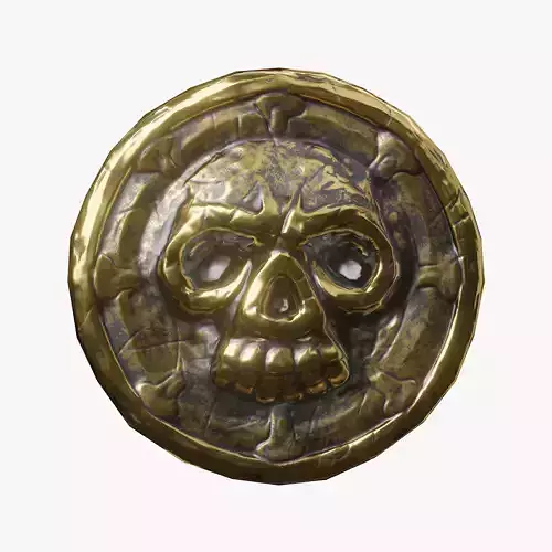 Low Poly Golden Coin With Skull