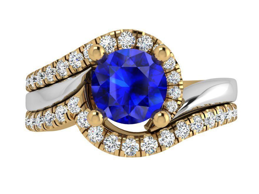 Blue and white diamond stone ring 3654 3D print model 3D print model_1