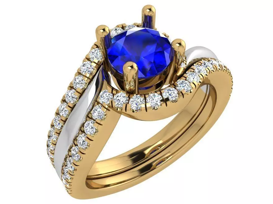 Blue and white diamond stone ring 3654 3D print model 3D print model_0