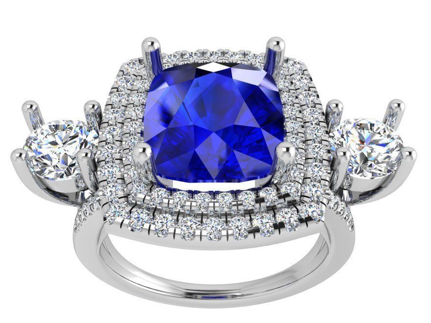 Diamond ring with blue stone and 2 chains 3657 3D print model 3D print model_2