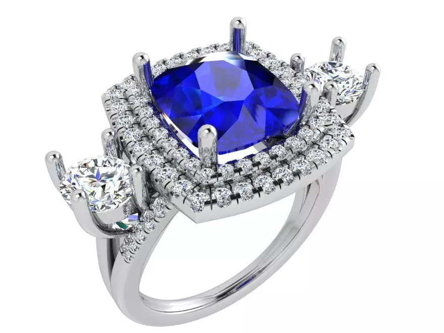 Diamond ring with blue stone and 2 chains 3657 3D print model 3D print model_0