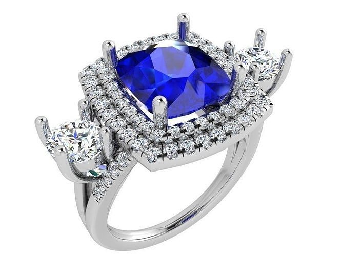  Diamond ring with blue stone and 2 chains 3657 3D print model 3D print model