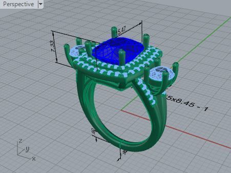 Diamond ring with blue stone and 2 chains 3657 3D print model 3D print model_7