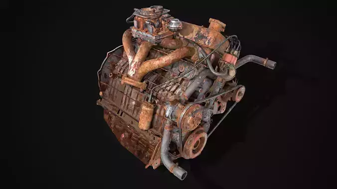 Old car engine block rusted Low-poly 3D model