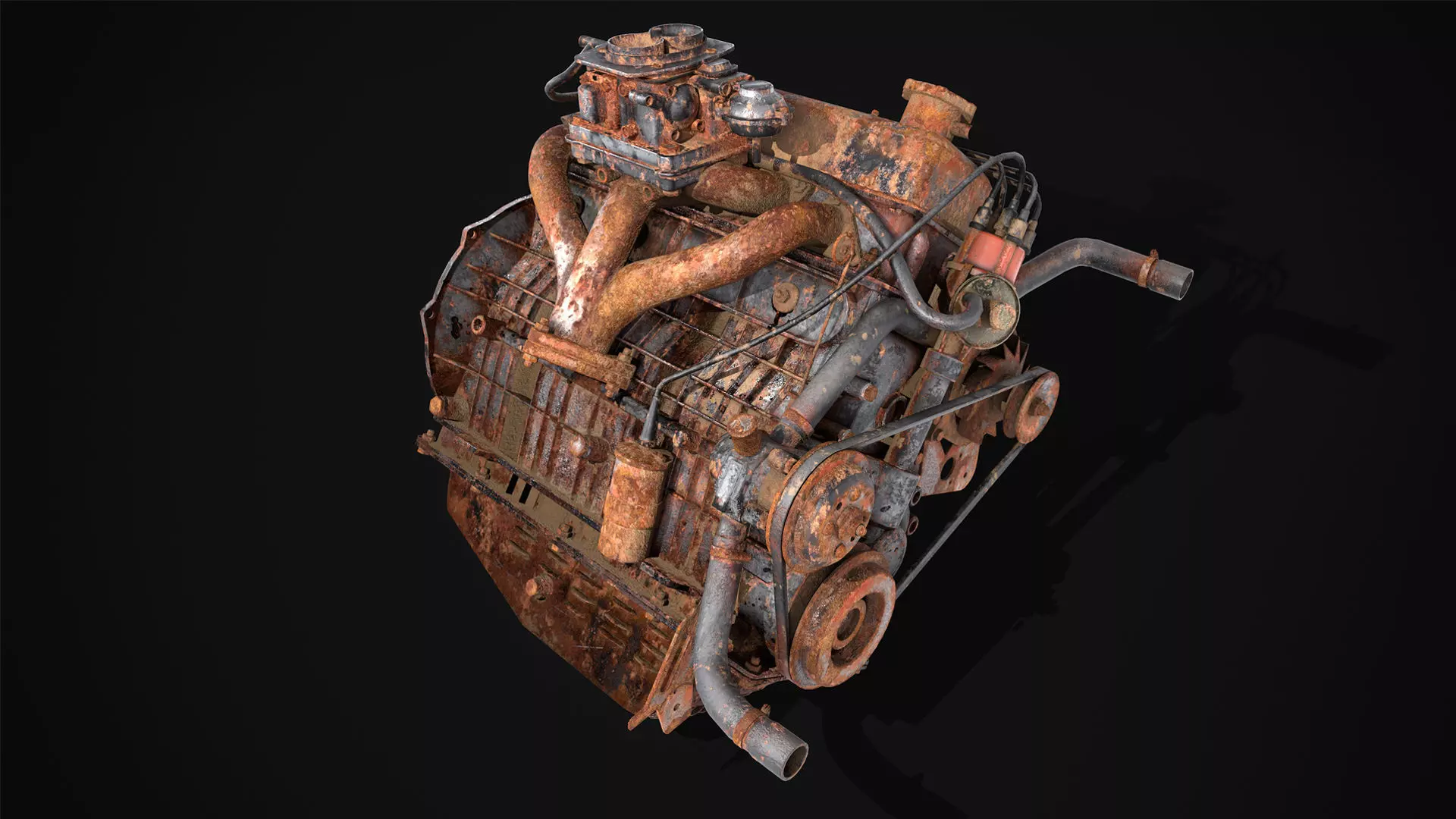 Old car engine block rusted Low-poly 3D model