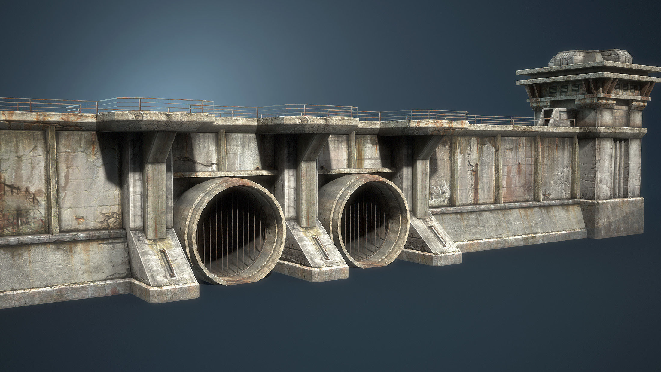 Futuristic City Defensive Walls Low-poly 3D model_5