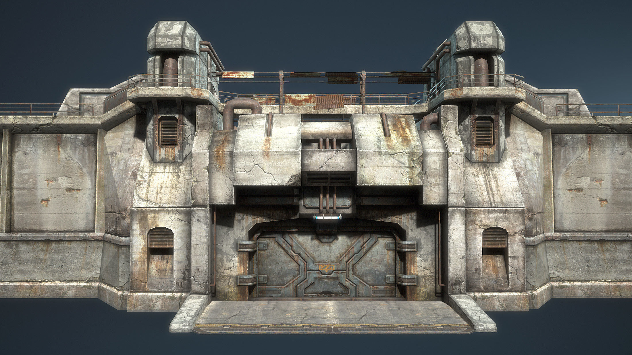 Futuristic City Defensive Walls Low-poly 3D model_1