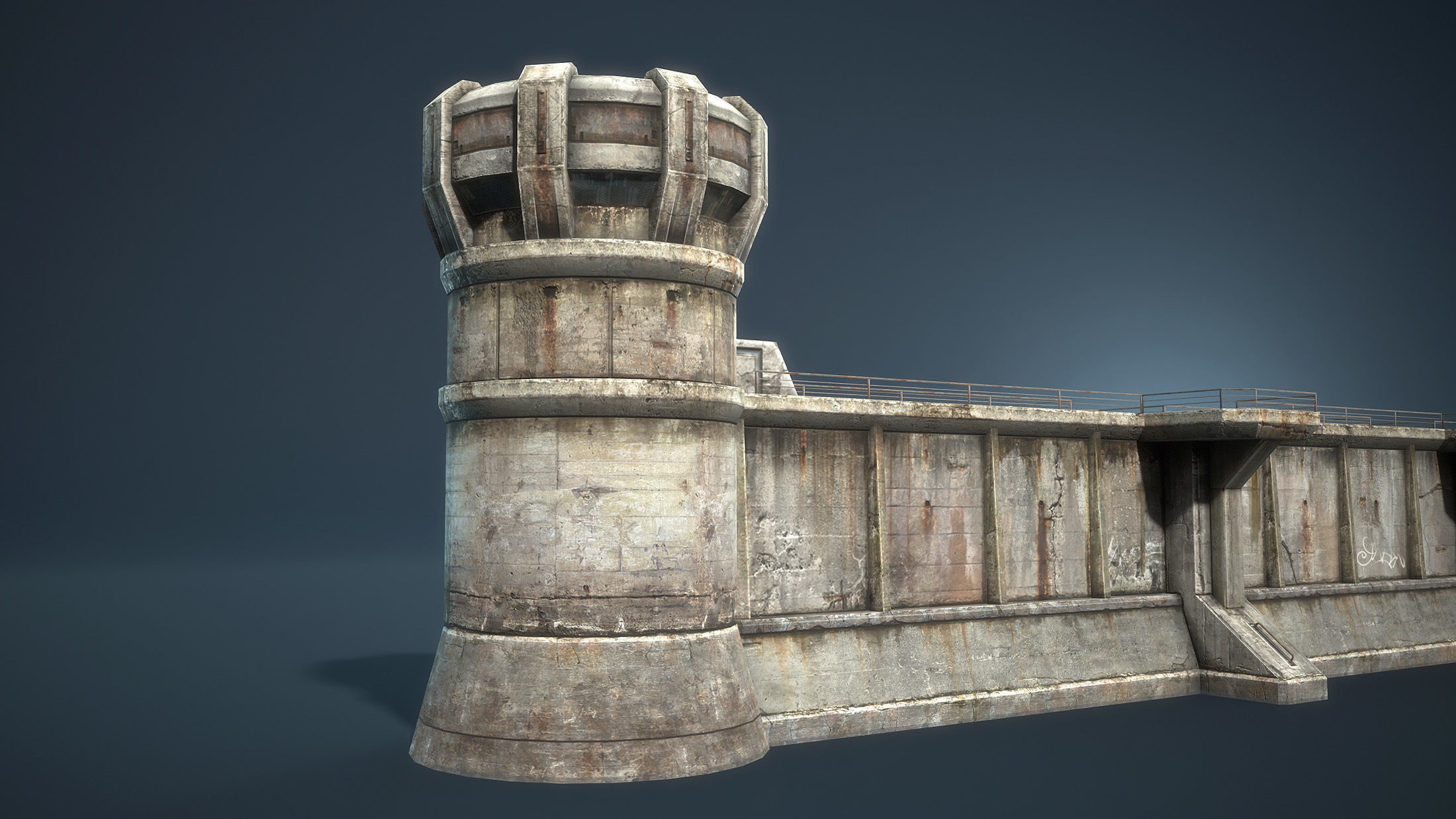 Futuristic City Defensive Walls Low-poly 3D model_3