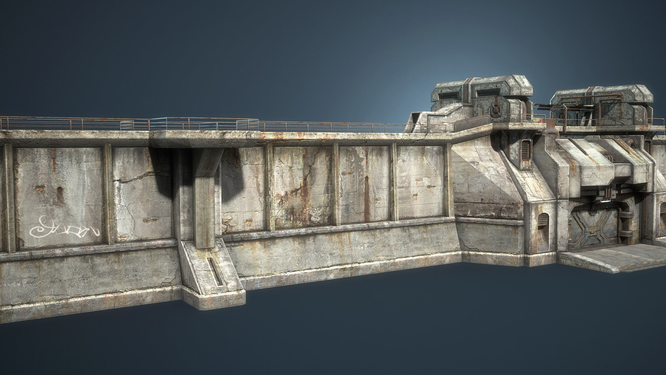 Futuristic City Defensive Walls Low-poly 3D model_4