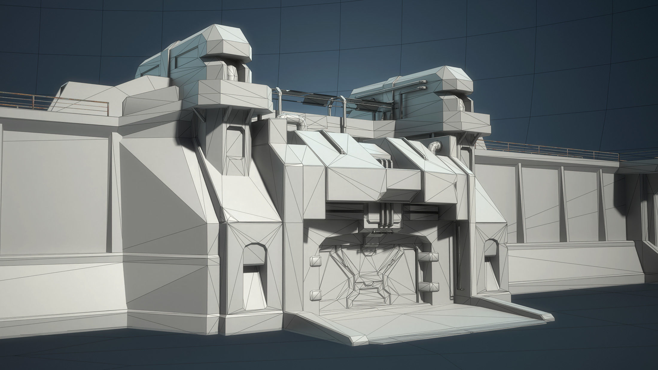 Futuristic City Defensive Walls Low-poly 3D model_7
