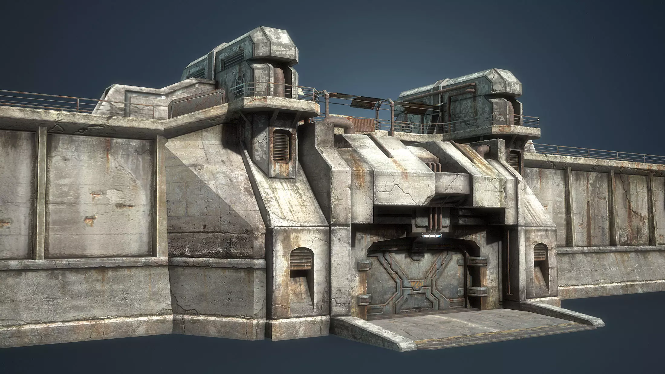 Futuristic City Defensive Walls Low-poly 3D model_0